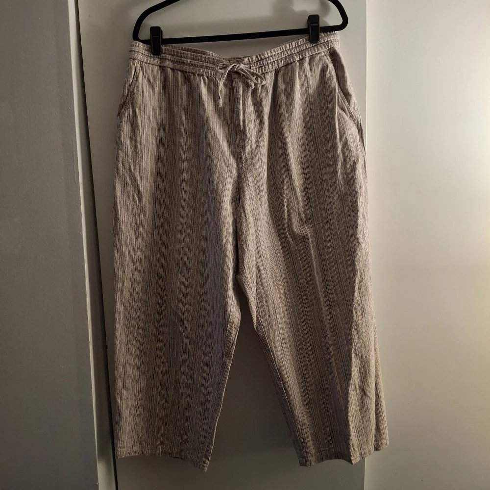 Sag Harbor Women's Striped Cropped Linen Khaki Chinos
